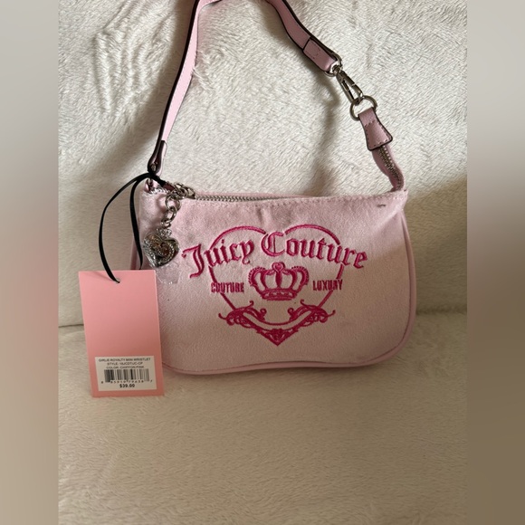 Juicy Couture Handbags - BEAUTIFUL JUICY COUTURE MINI GIRLIE ROYALTY WRISTLET CHIFFON PINK COUTURE LUXURY